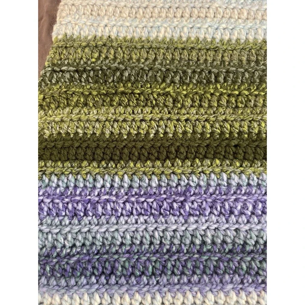 Handmade Knitted Striped Multicolor Bed Throw Blanket- Rectangular